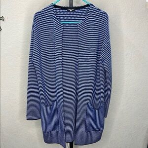 048 - Worth NWOT New York Blue and White Striped Open Front Cardigan. Size M